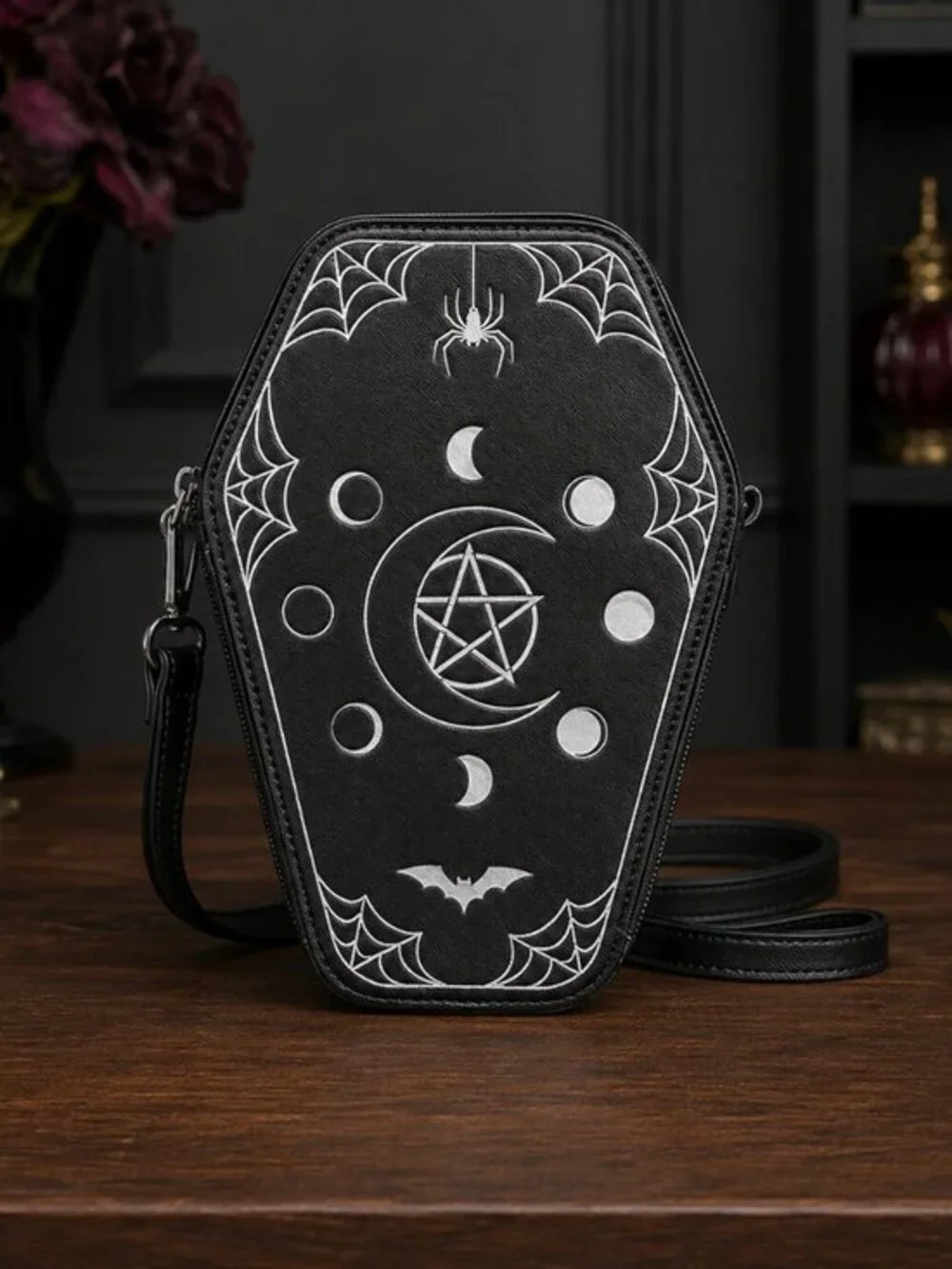 Mad Engine Gothic Coffin Crossbody Bag Pentagram Moon Occult Purse NWT